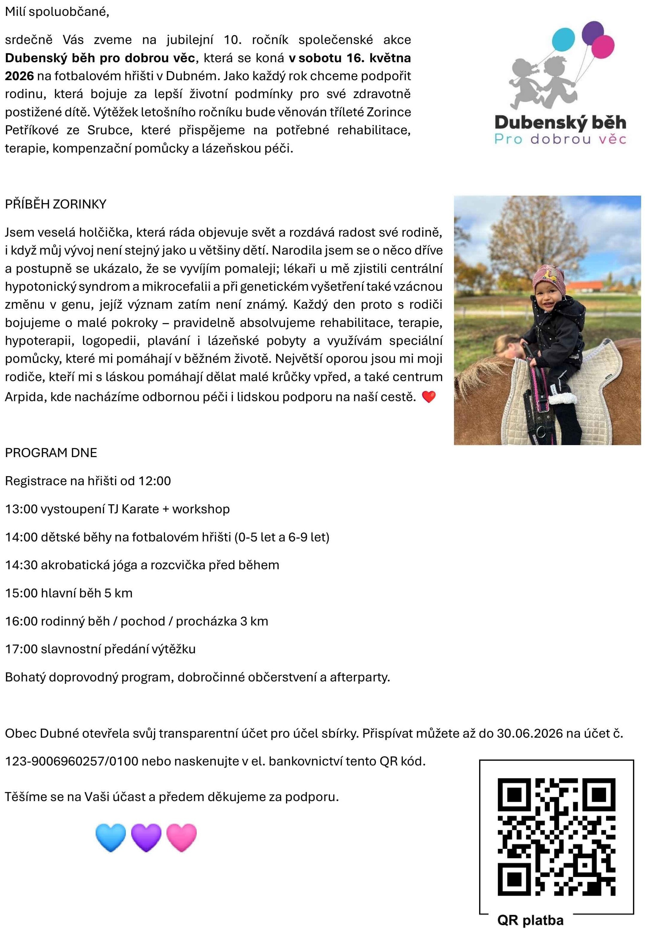 Pozvánka na 10. ročník Dubenského běhu pro dobrou věc